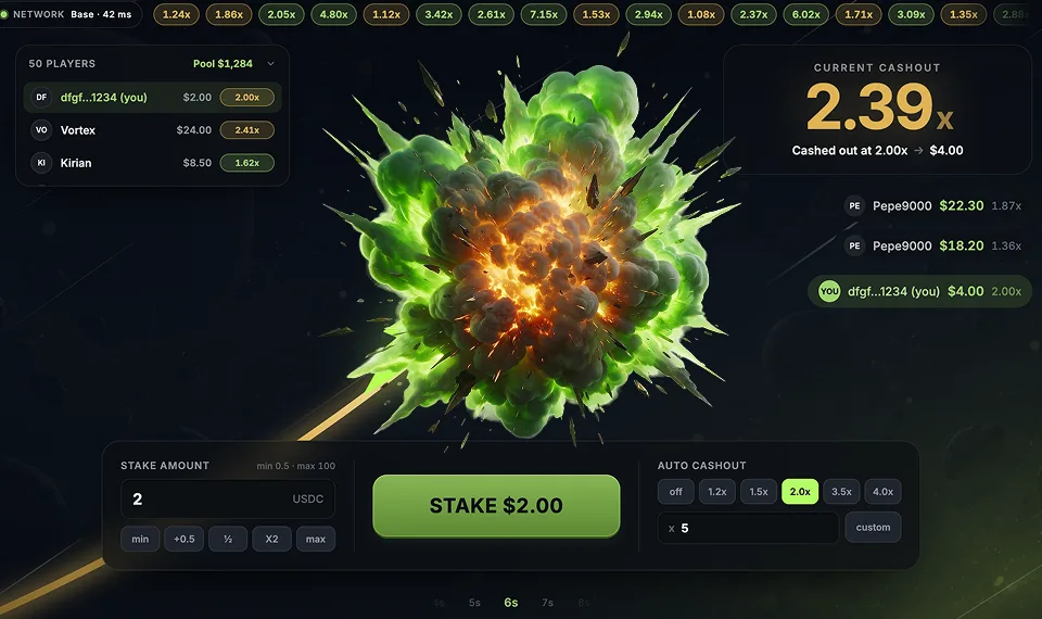 A Crash round climbing, with the cash-out control armed